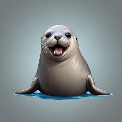 A seal with blue eyes is swimming in the water
