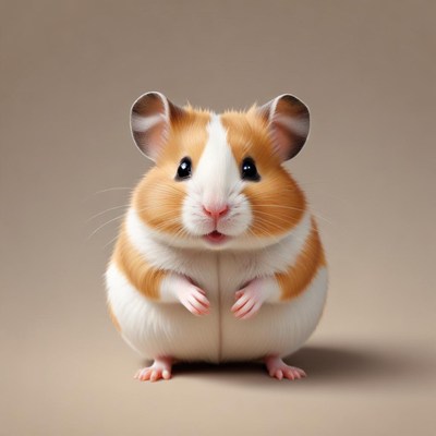 A hamster sits on a light brown background