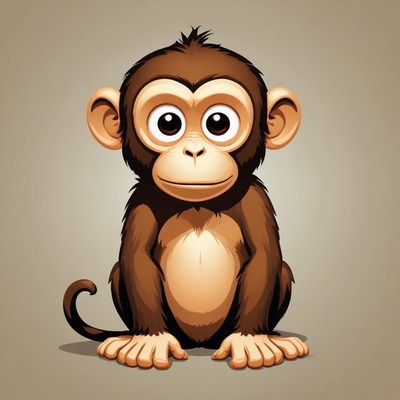 A cute monkey sits on a neutral background