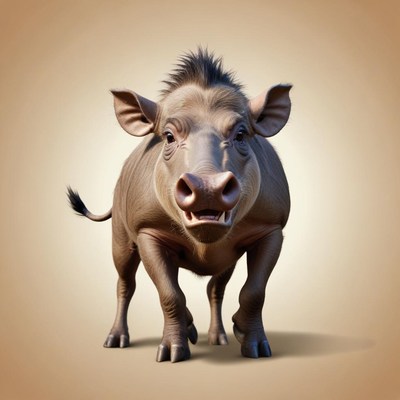 A wild boar walks forward with a determined expression