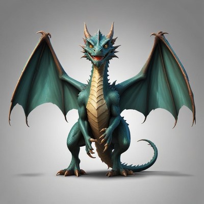 A green dragon stands with its wings outstretched
