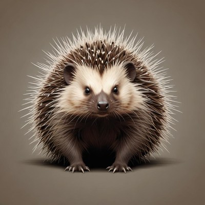 A hedgehog sits in front of a brown background