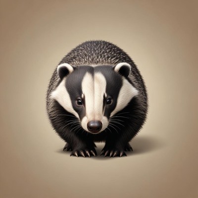 A badger stands on a tan background