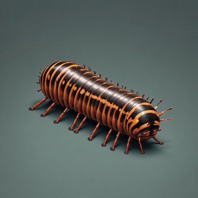 A millipede crawls across a gray surface