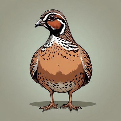 A quail stands with its legs outstretched
