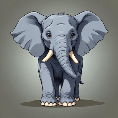 A cartoon elephant stands facing the viewer