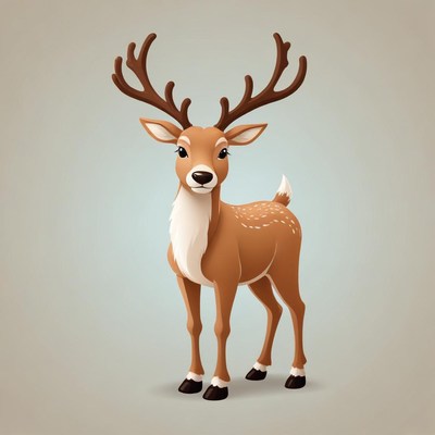 Brown deer with large antlers on a plain background