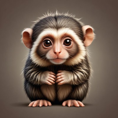 A small monkey sits and looks at the camera