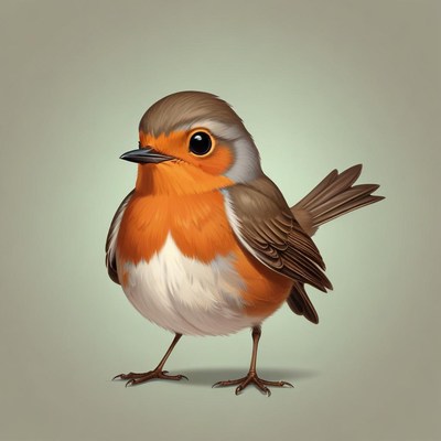 A cute robin stands on a green background