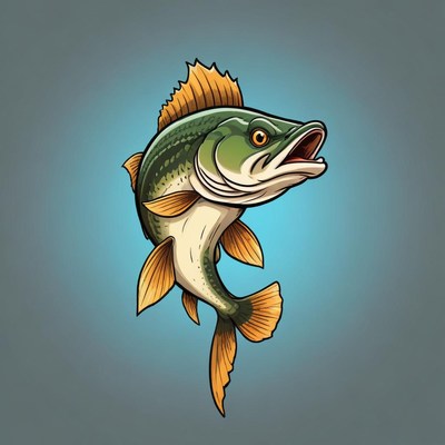 A green fish with orange fins jumps out of the water