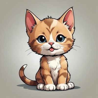 Orange tabby kitten sits with tongue out