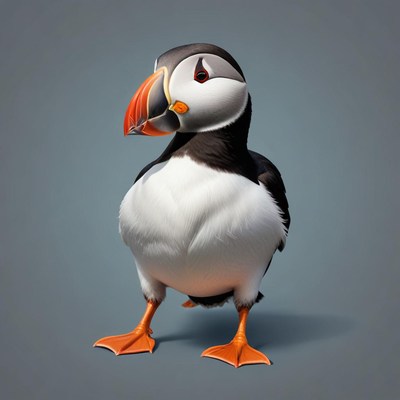 A puffin stands on a gray background