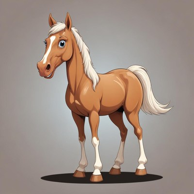 Brown horse with white mane on grey backdrop