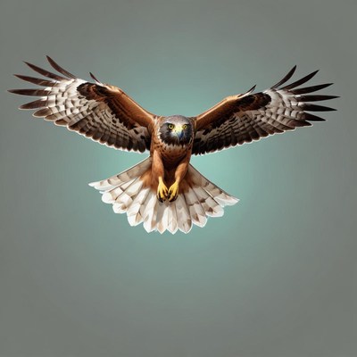 A hawk soars through the sky with its wings spread wide