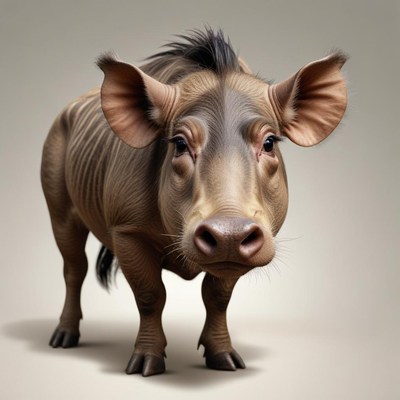 A brown pig stands in front of a white background