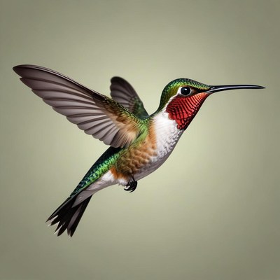 A hummingbird in flight with its wings spread