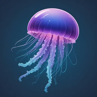 A purple and blue jellyfish floats in the ocean
