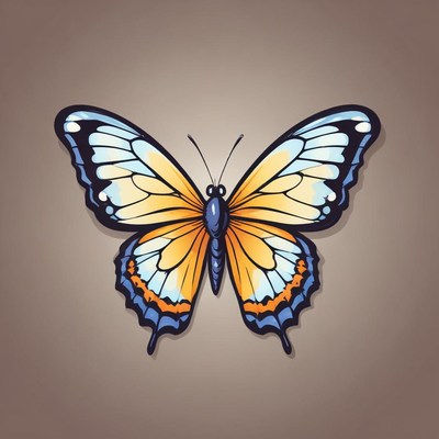 A yellow and blue butterfly with black markings is shown