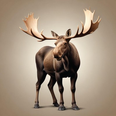 A moose stands on a light brown background