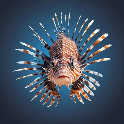 A lionfish with large fins stares directly at the camera
