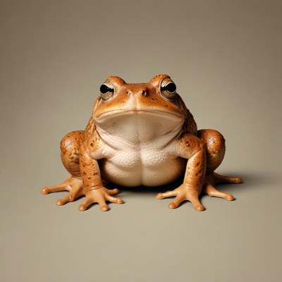 A brown toad sits on a light brown background