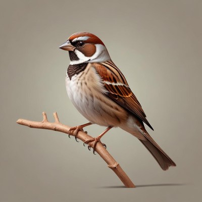 A brown sparrow perches on a branch