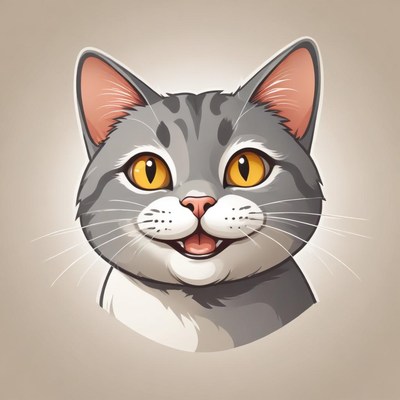 A gray tabby cat with yellow eyes smiles for the camera