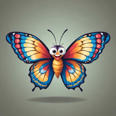A happy cartoon butterfly with big eyes