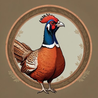 A pheasant stands in a circular frame