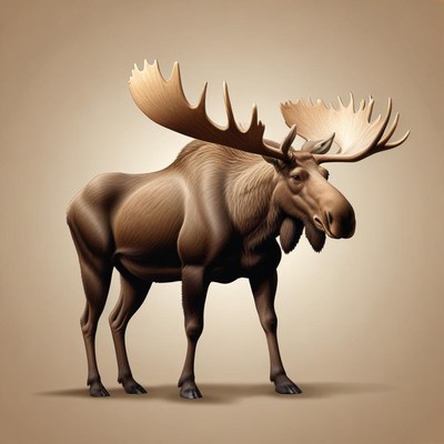 A large moose stands on a light brown background