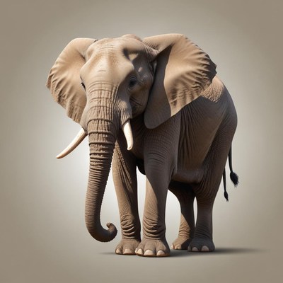An african elephant stands against a light gray background