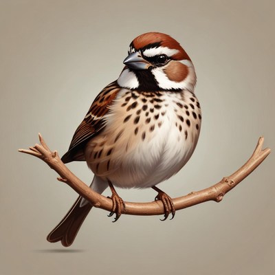 A sparrow perches on a branch