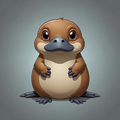 A cute cartoon platypus stands on a gray background