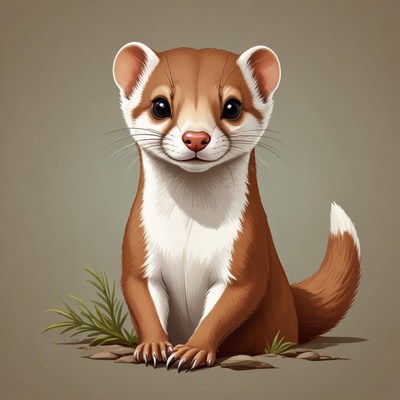 A cute weasel sits in the grass