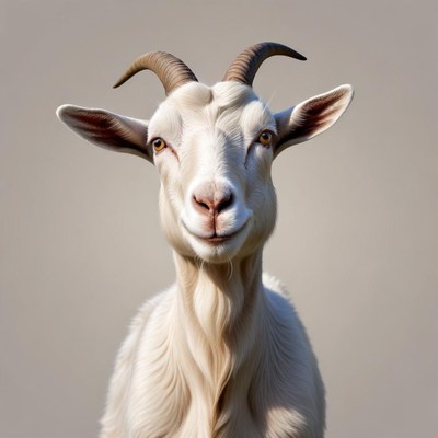 A white goat smiles for the camera