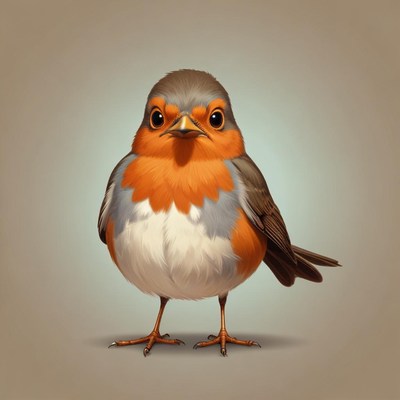 A robin stands on a plain background