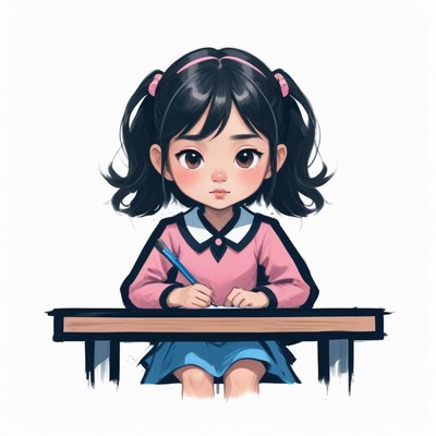 Asian girl writing at desk