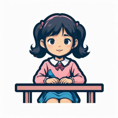 Cute Asian girl at desk