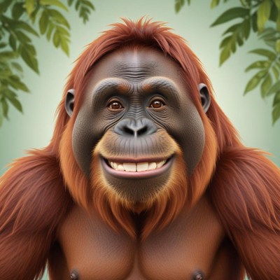 An orangutan smiles in the jungle