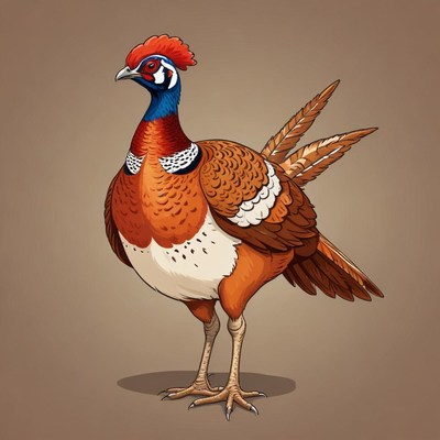A colorful pheasant stands on a brown background
