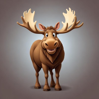 A cartoon moose smiles at the camera