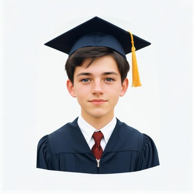 A young man wearing a graduation cap and gown