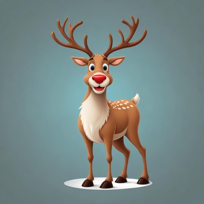 Reindeer on white circle, blue background