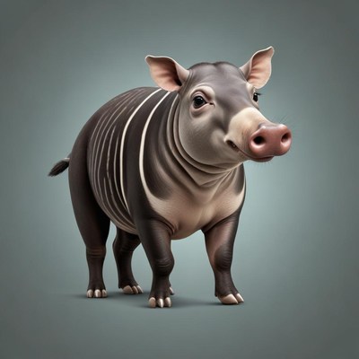 A banded pig stands on a blue background