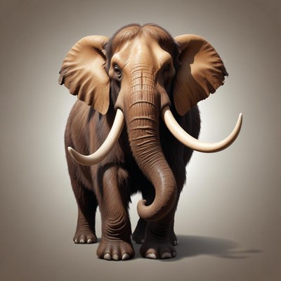 A large elephant with long tusks walks towards the camera