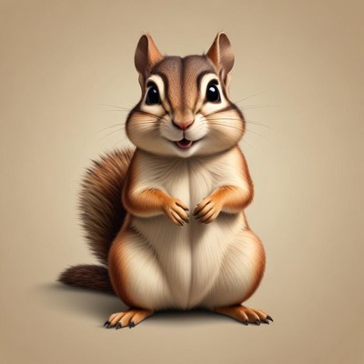 A cute squirrel sits on a light brown background