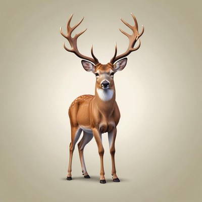 Brown deer with large antlers on beige background