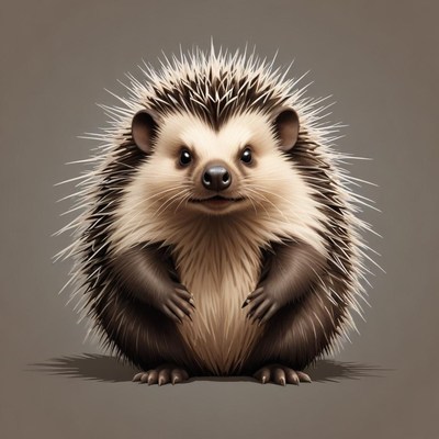 A cute hedgehog stands on a brown background