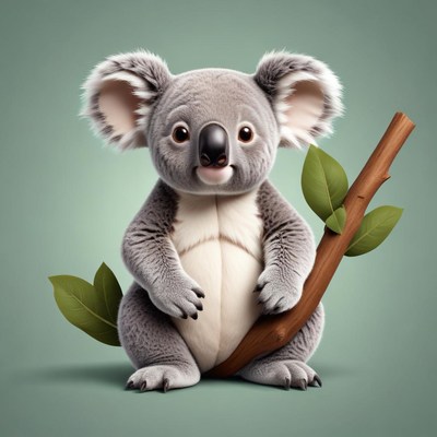 Koala with a branch on a green background