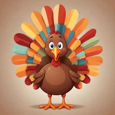 Colorful turkey cartoon on a brown background